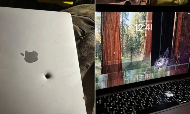 يوقف جهاز Soldier M1 MacBook Air شظايا قذيفة مدفعية لكنه لا يزال يعمل